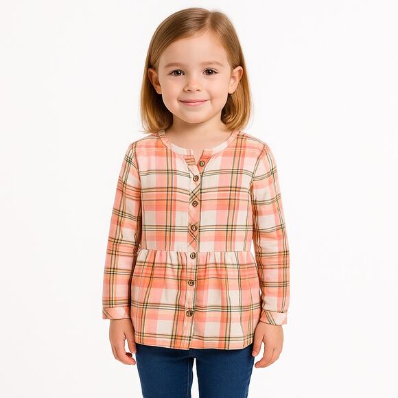 Carter's Girls Plaid Long Sleeve Peplum Button-Down Shirt – Size 4/5 - Picture 1 of 7